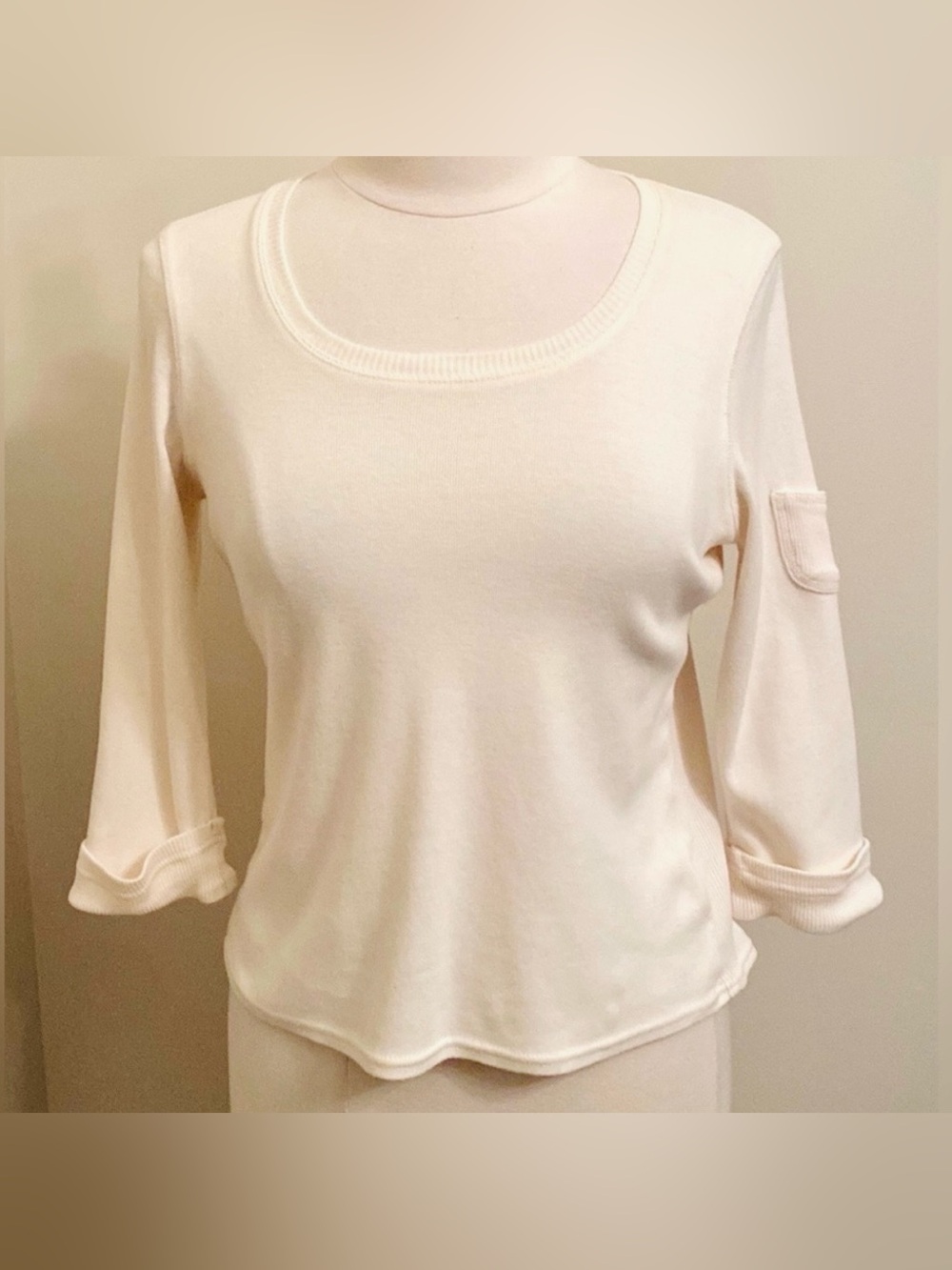 Christopher & Banks Cream SZ S Clean Girl Coastal Grandma Minimalist Knit Top